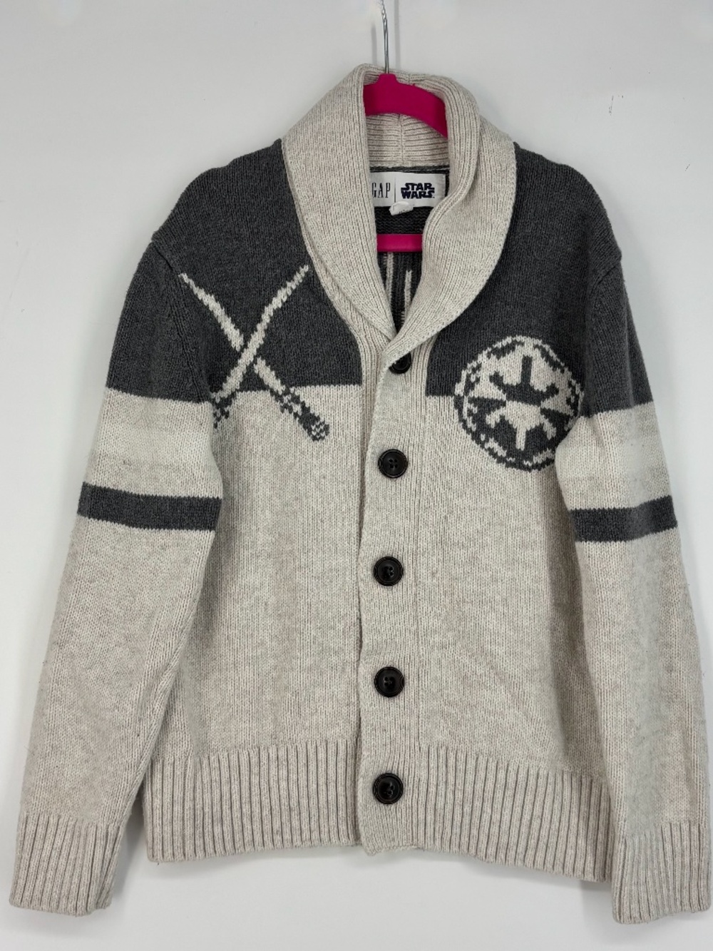 Gap Star Wars Boys Small Button Front Cardigan Sweater Gray Beige Darth Vader
